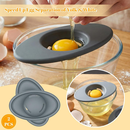 2PCS Silicone Egg Yolk Separator, Food-Grade Egg Separator for Raw Eggs, 3-Slit Yolk Separator Tool for Baking, Cooking