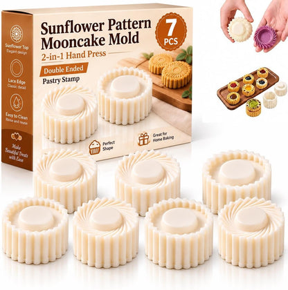 Mooncake Mold Sunflower Pattern Double Ended Hand Press Pastry Stamp