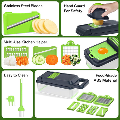 HomeHacks Veggie Chopper Vegetable Cutter, 12 in 1 Kitchen Gadget, Green