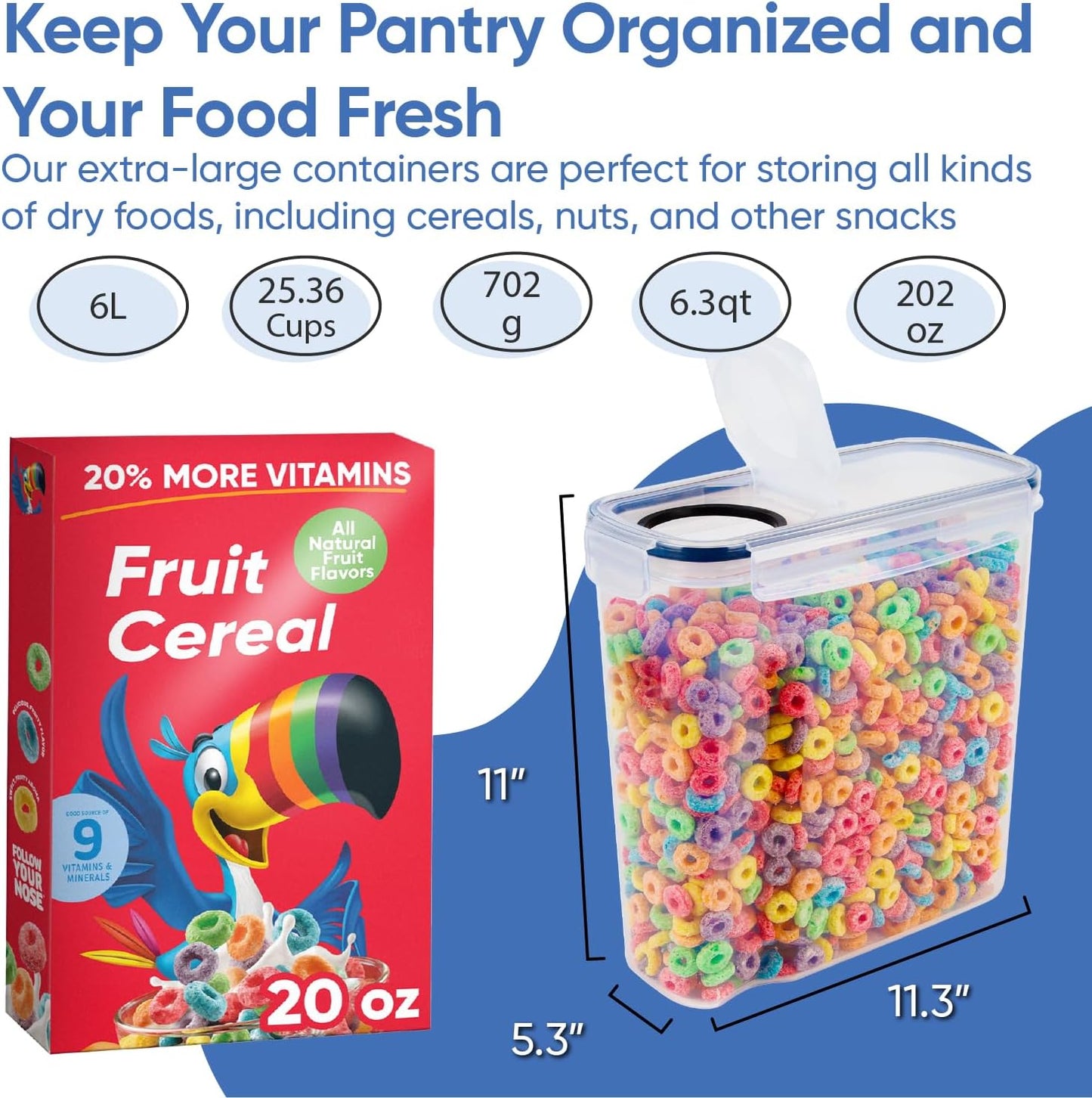 Chef's Path Airtight Food Storage Containers - Pack of 4 (4L/135.3oz) - MULTISPOUT Design for Kitchen & Pantry - BPA-Free Cereal Containers with Bigger Spout Mouth for Easy Pouring