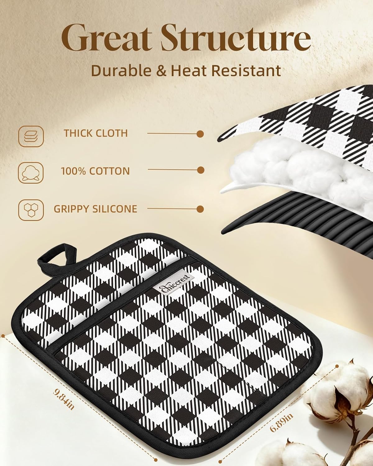 100% Thick Cotton Pot Holders Ribbed Soft Silicone Bright Flower