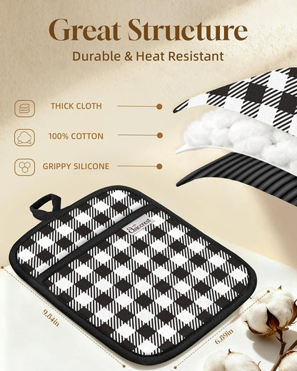 100% Thick Cotton Pot Holders Ribbed Soft Silicone Bright Flower