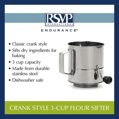 RSVP International Endurance® Stainless Steel Vintage One-Hand Sifter, 1 Cup | Top Cakes, Sift Flour, Marinade BBQ & More | Dishwasher Safe | Powder Sugar, Sift Flour, Spread Toppings & More