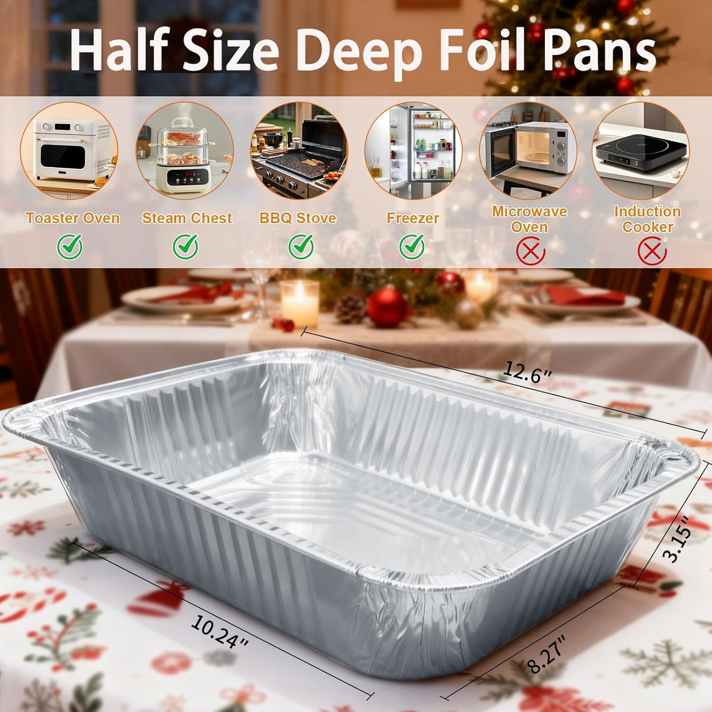 9x13 Aluminum Foil Pans with Lids - 25 Pack Disposable Half Size Deep Steam Table Tin Foil Pans for Oven Baking Cake, Roasting, Food Prepping, Storing, Freezing, Chafing