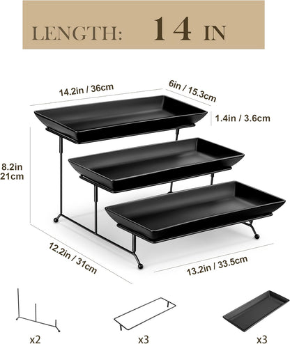 MALACASA 3 Tier Serving Trays for Party, Porcelain Serving Platters and Trays, 12 Inch Tiered Tray Stand, Fruit Tray, Trays for Serving Food, White Dessert Stand with Collapsible Sturdier Metal Rack