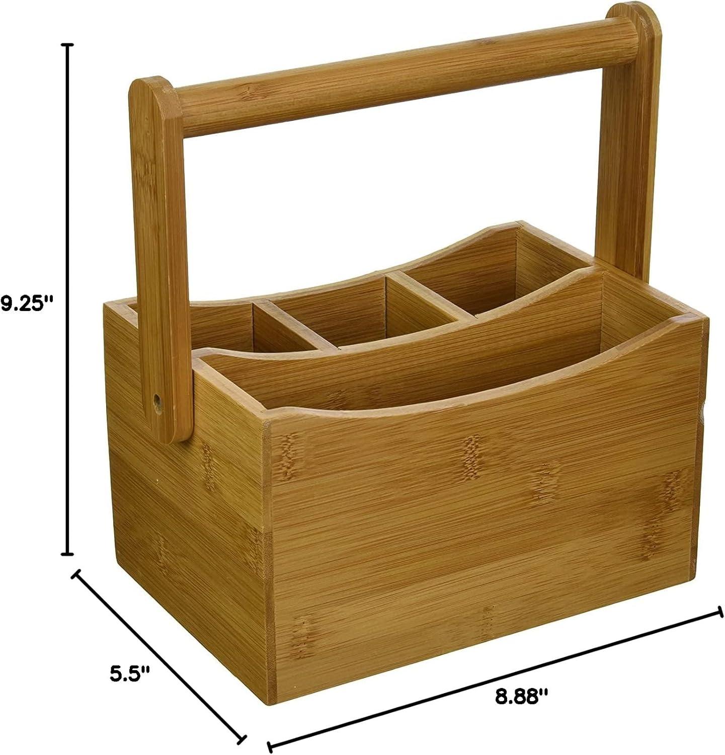 Lipper International 8842 Bamboo Wood Flatware Caddy with Folding Handle, 8-7/8" x 5-1/2" x 9-1/4"