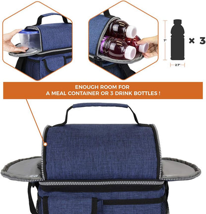 opux Insulated Lunch Bag Women Men, Dual Compartment Leakproof Lunch Box Adults Kids, Double Decker Meal Prep Bento Lunch Cooler Tote with Shoulder Strap for Work Office School Travel, Floral Purple