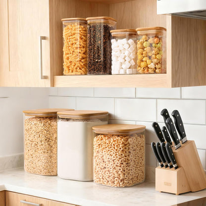 2-Pack 1 Gallon Square Glass Flour and Sugar Containers with Lids, Large Airtight Pantry Jars for Baking - Glass Canisters with Scoops & Labels for Bulk Food
