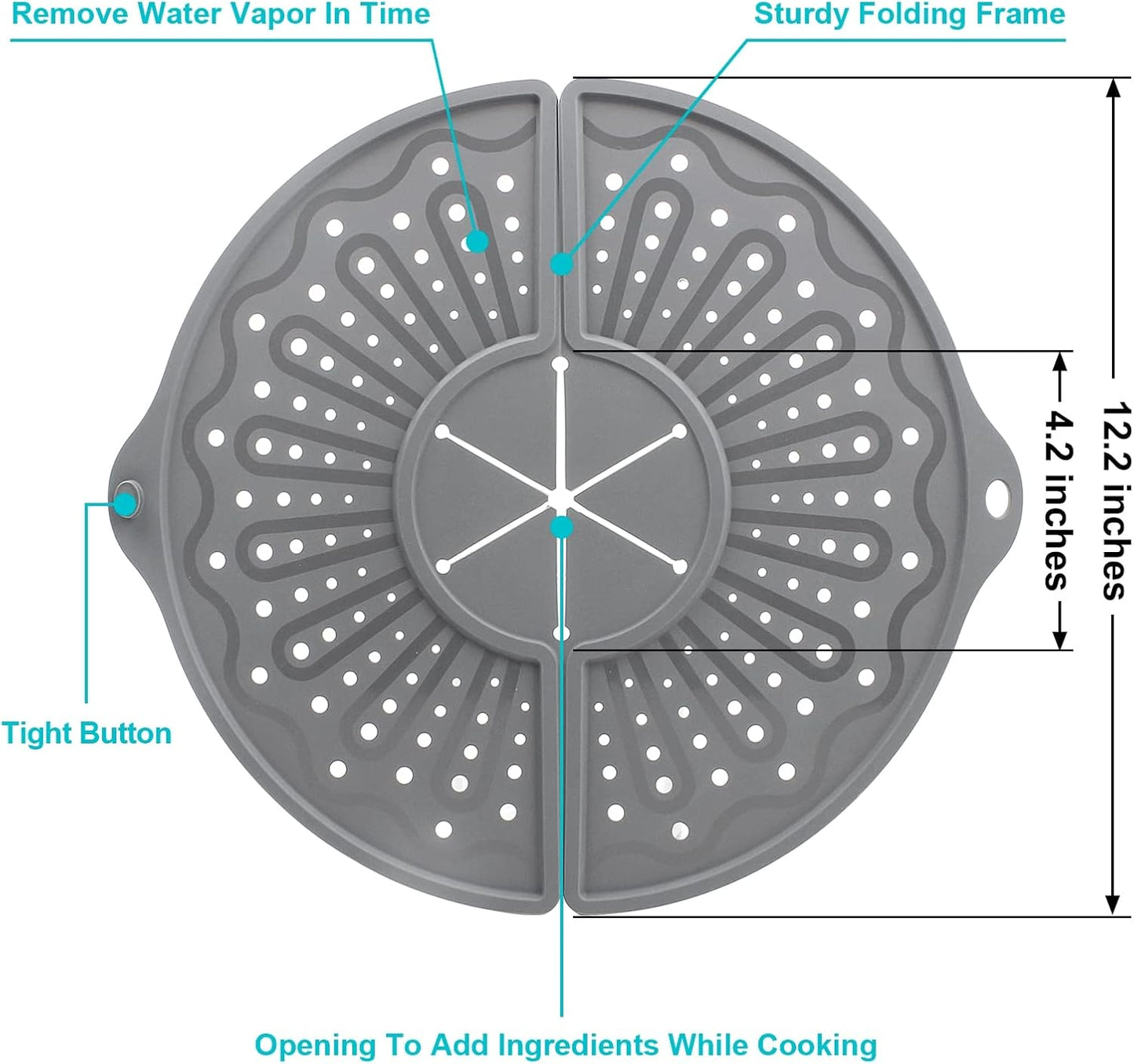 Foldable Silicone Splatter Screen for 10-12" Pans, BPA-Free, Gray | Foldable Splash Guard, Multi-Use Grease Splatter Guard/Trivet Mat,Non-Stick Oil Splatter Guard, Dishwasher Safe