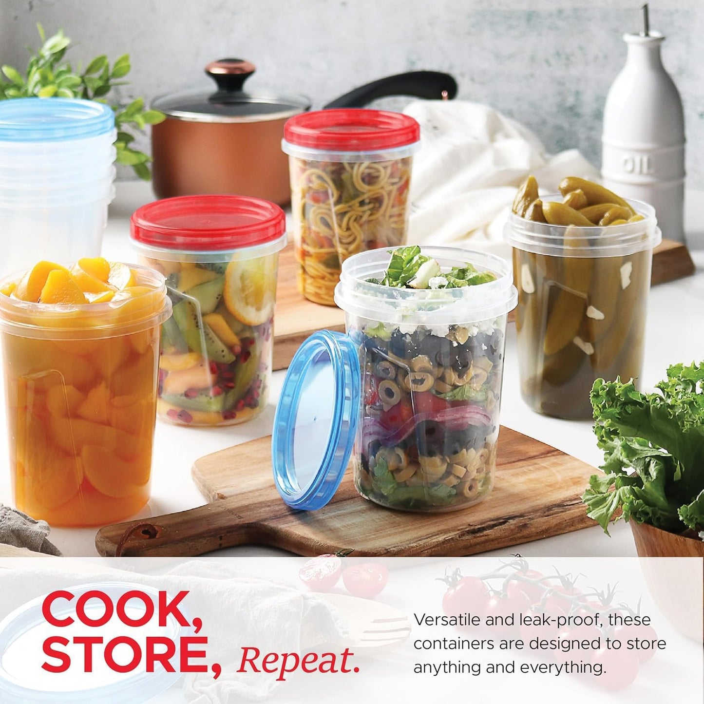 Tafura 10 Pack Leakproof Freezer Containers for Food with Twist Top Lids - 32 Oz BPA Free Reusable Plastic Soup Containers with Screw On Lids - Ideal for Meal Prep, Leftovers & Pantry Organization