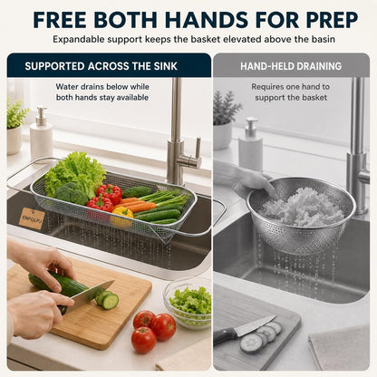 Stainless Steel Expandable Over-The-Sink Colander Basket Mesh Strainer