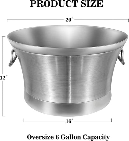 BARsics Large 6-Gallon Double Wall Stainless Steel Insulated Beverage Tub for Parties
