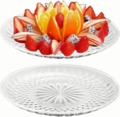 Knc Acrylic Clear Round Appetizer Serving Tray,12 Inch Snack Food Nut and Candy Serving Plate Veggie Fruit Dish Platter Garnish for Bar Home Restaurant (Round tray)