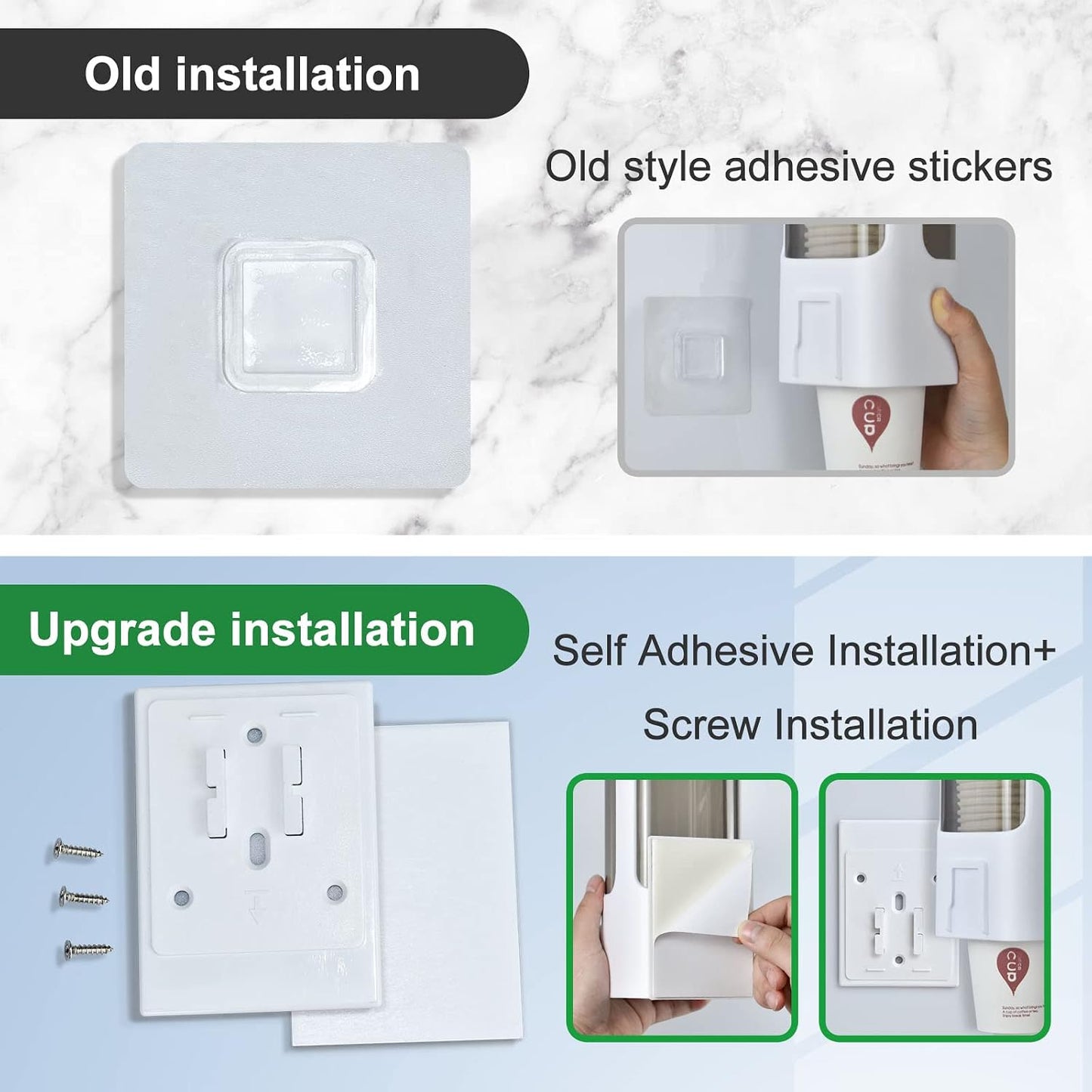 Cup Dispenser, Wall Mounted Water Cooler Cup Dispenser for 3oz-5oz Disposable Cups, Bathroom Cup Holder, Plastic Paper Cup Dispenser with Adhesive/Screw Mount for Office, Hospital, Bathroom