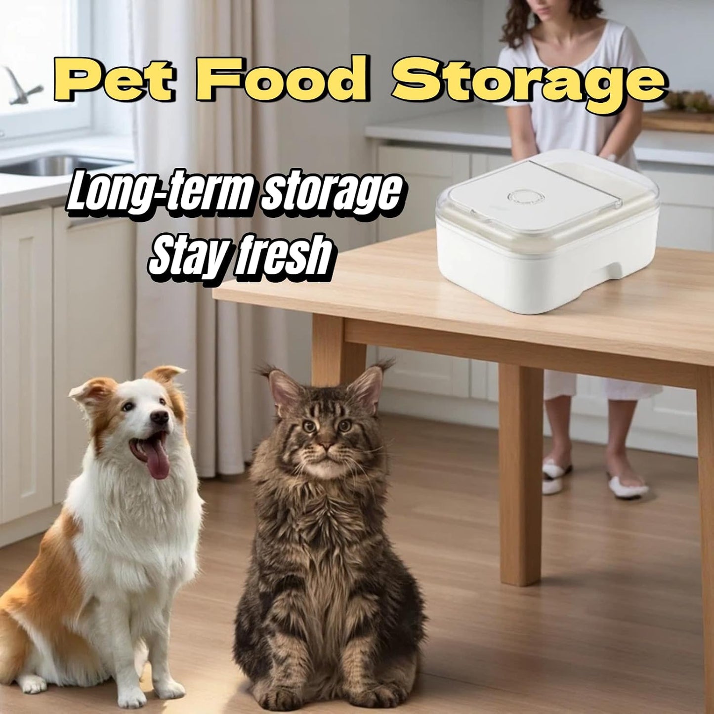 Large Rice Flour Storage Container 20-25 lbs，Measuring Cup and Spoon，Rice Flour Dispenser with Flip-up Lid，Carrying Handles，Airtight Food Storage Container for Cereal, Sugar, Beans, Pet Dog Cat Food