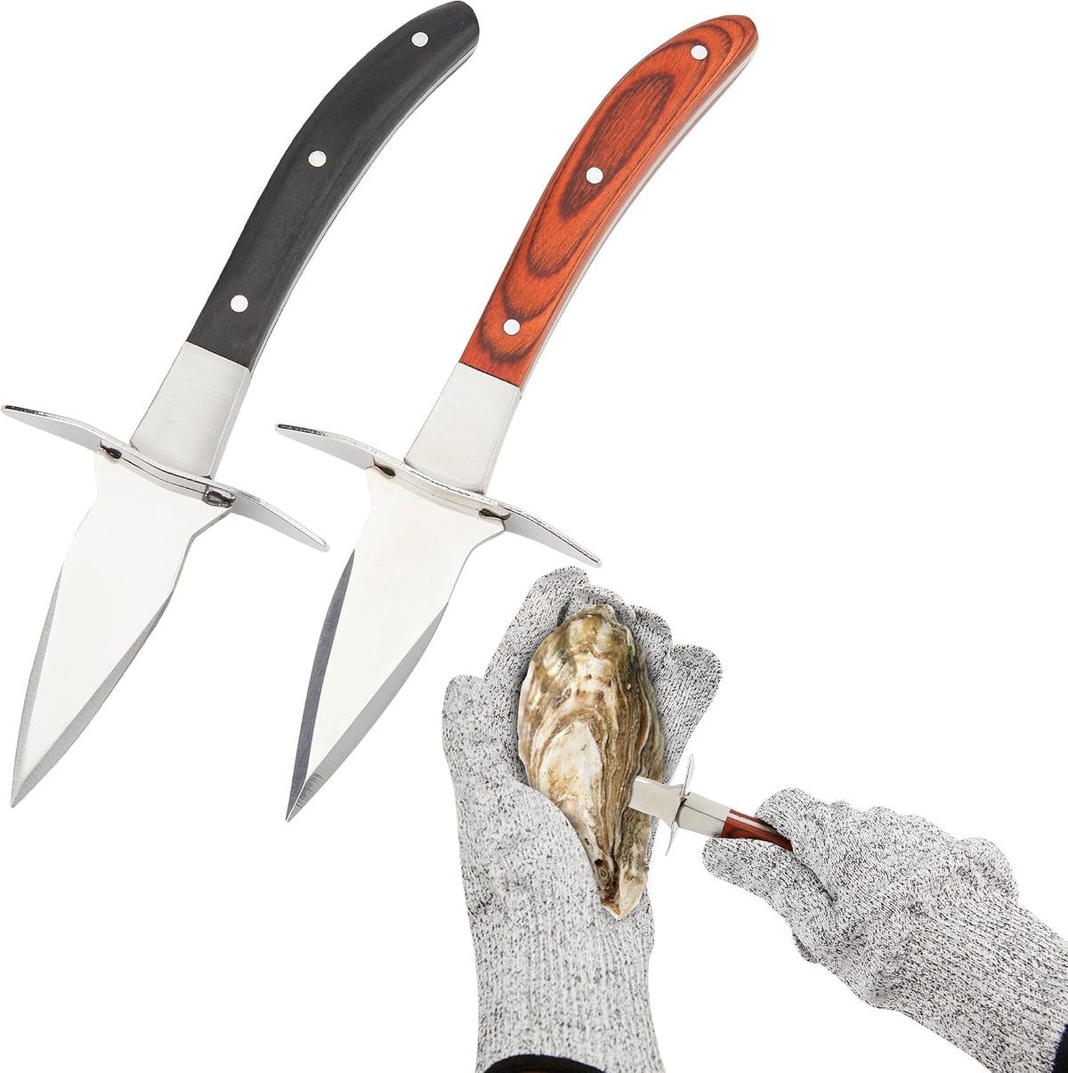 Oyster Shucker Set - 2 Oysters Shucking Knives and Cut Resistant Gloves- Seafood Opener Kit Tools for Oysters, Clam, Shellfish, Crab, Kitchen Tools, Premium Kitchen Knife Tools Gift