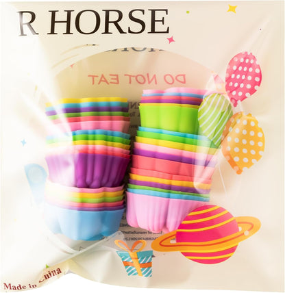 R HORSE 42Pcs Silicone Molds Cupcake 2 Inch Mini Size Reusable Muffins Liners Washable Non-Stick Donut Wrapper Mold Flower Shapes Baking Cups for Pan Oven Microwave Dishwasher