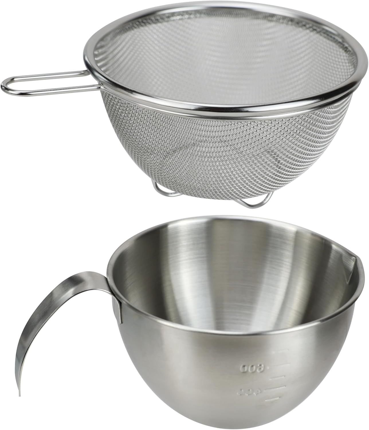 EIKS Stainless Steel Mixing Bowls with Strainers for Mixing Batter Egg Cream & Washing Draining Fruit Rice Beans Grains, Capacity of Bowl is 1000ml/1-Quart