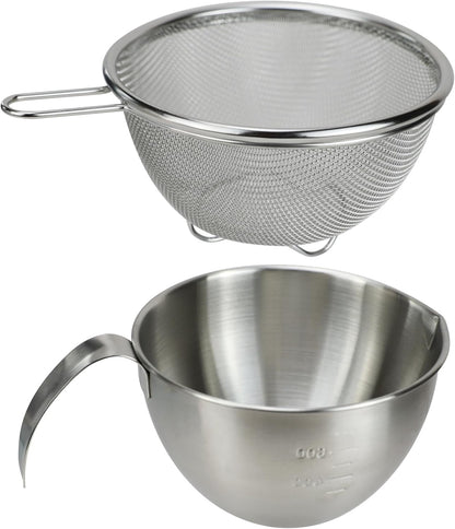 EIKS Stainless Steel Mixing Bowls with Strainers for Mixing Batter Egg Cream & Washing Draining Fruit Rice Beans Grains, Capacity of Bowl is 1000ml/1-Quart