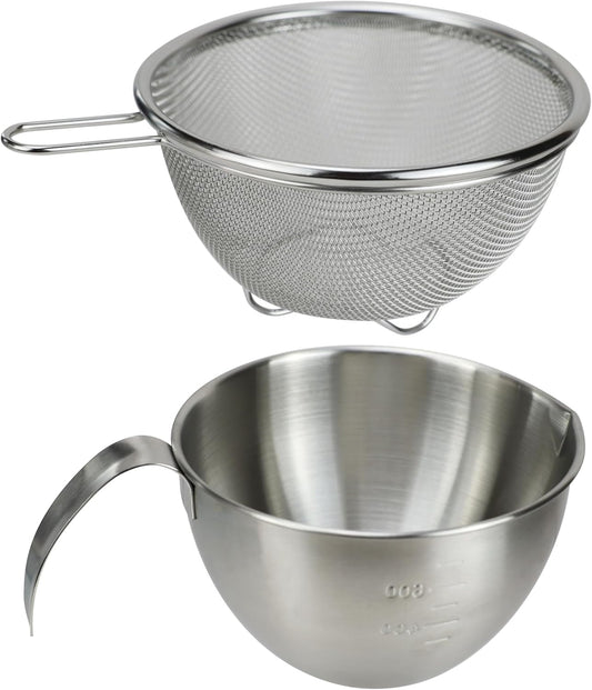 EIKS Stainless Steel Mixing Bowls with Strainers for Mixing Batter Egg Cream & Washing Draining Fruit Rice Beans Grains, Capacity of Bowl is 1000ml/1-Quart