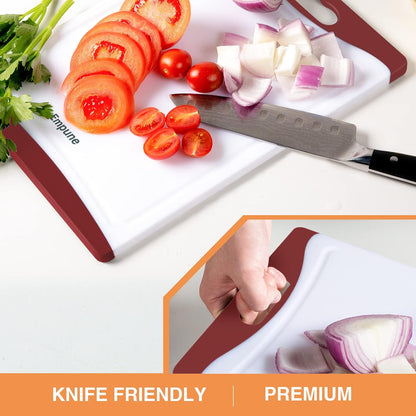 Extra Large Cutting Boards, Plastic Cutting Boards for Kitchen (Set of 4) Cutting Board Set Dishwasher Safe Chopping Board with Juice Grooves Easy-Grip Handles, Grey, Empune