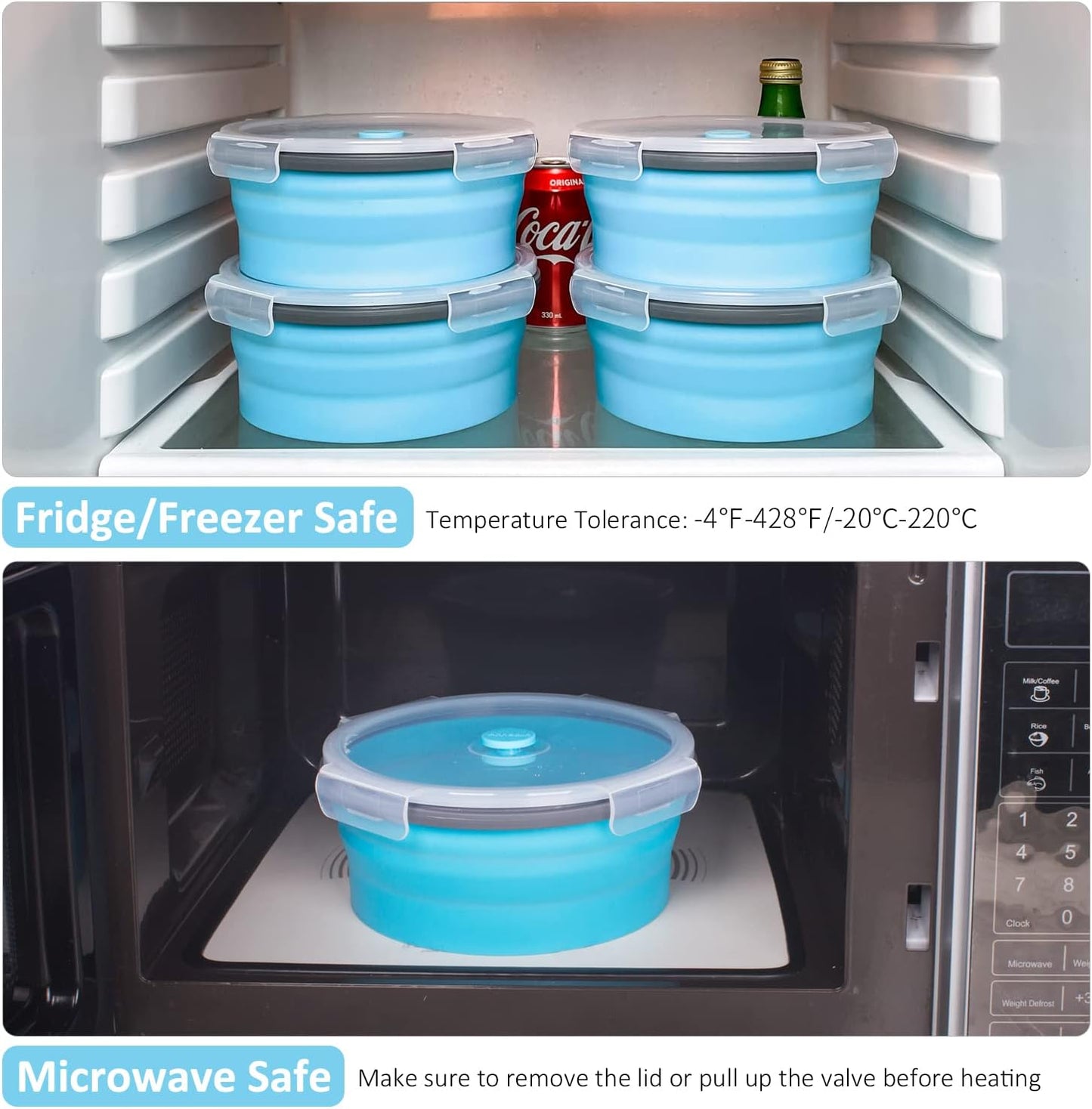 Collapsible Food Storage Containers with Lids, 4 Pack, 40 oz Silicone 1-Compartment Meal Prep Containers Reusable, Lunch Bento Boxes for Adults, Microwave Freezer Dishwasher Safe, BPA-Free, Black