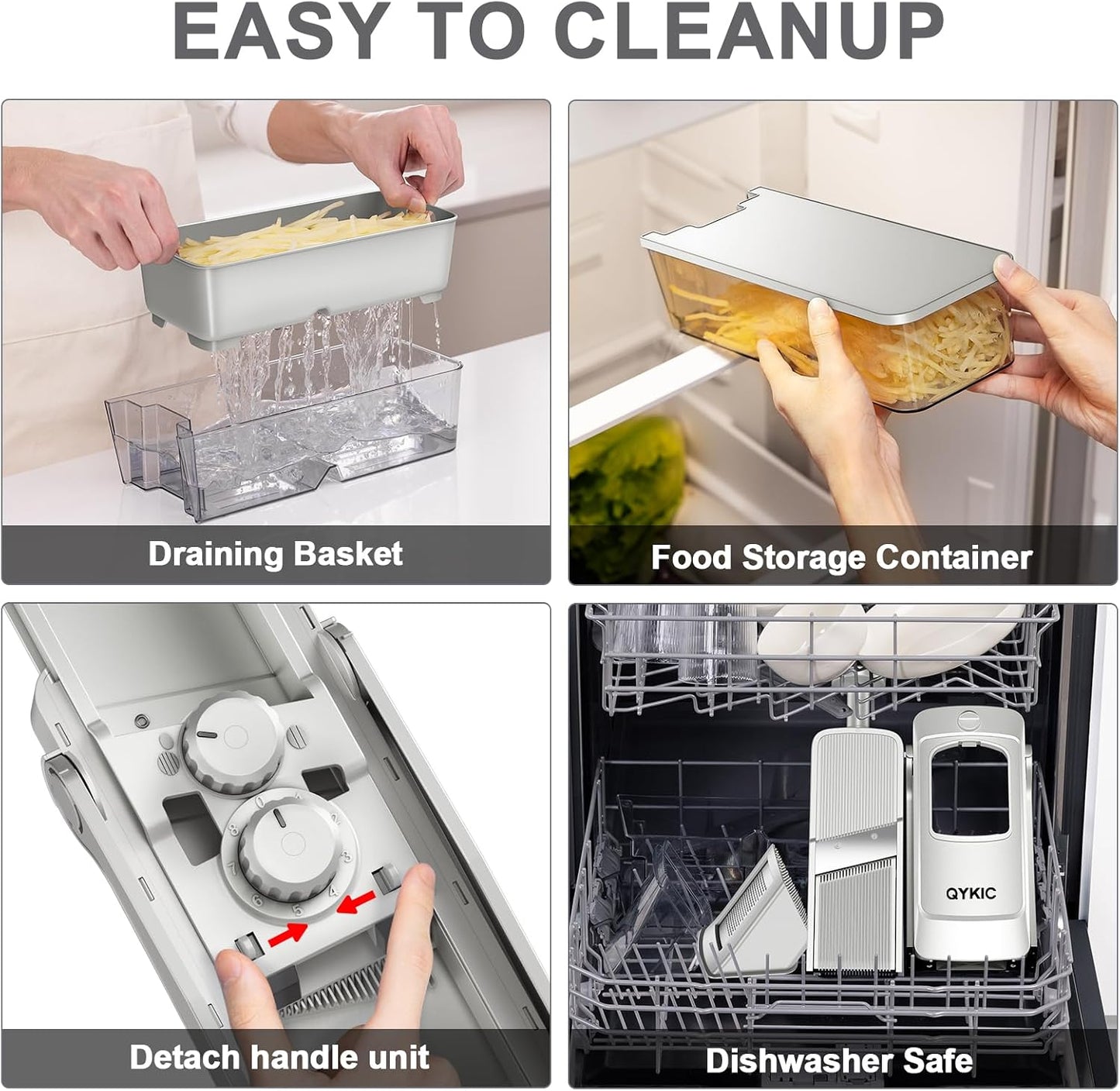 8 in 1 Mandoline Slicer for Kitchen, Vegetable Chopper, Potato Slicer, Fry Cutter Onion Chopper with Drain Basket Food Container with Lid, Stainless Steel Cheese Grater for Quick Meal Pre (Black)
