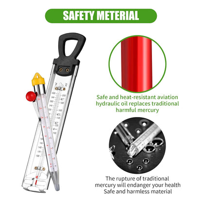 New Candy Thermometer with Pot Clip and Hanging Hook, Stainless Steel Deep Fry Oil Thermometer Instant Read Glass Cooking Thermometer for Food, Oil/Candy/Fry/Jam/Sugar/Syrup/Jelly Food Thermometer