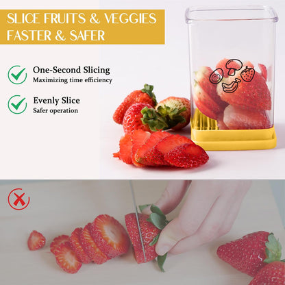 Fruit Slicer Cup | Strawberry Slicer | Stainless Steel Strawberry & Vegetable Slicer with Push Plate - Quickly Makes Fruit & Veggie Salad - Must Have Kitchen Gadget