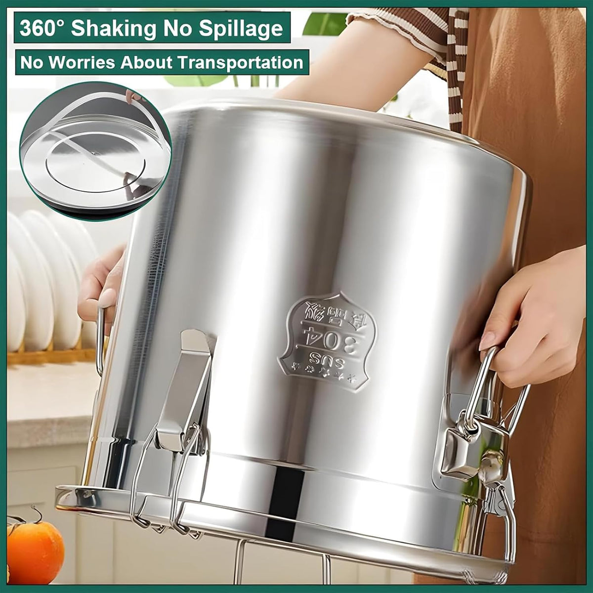 3.2Gal 304 Stainless Steel Kitchen Airtight Canister, 405oz Flour Container with Lid and Locking Clamp,10-21Lbs Metal Bucket Food Storage Container for Rice Flour Grain Coffee Bean(12L)