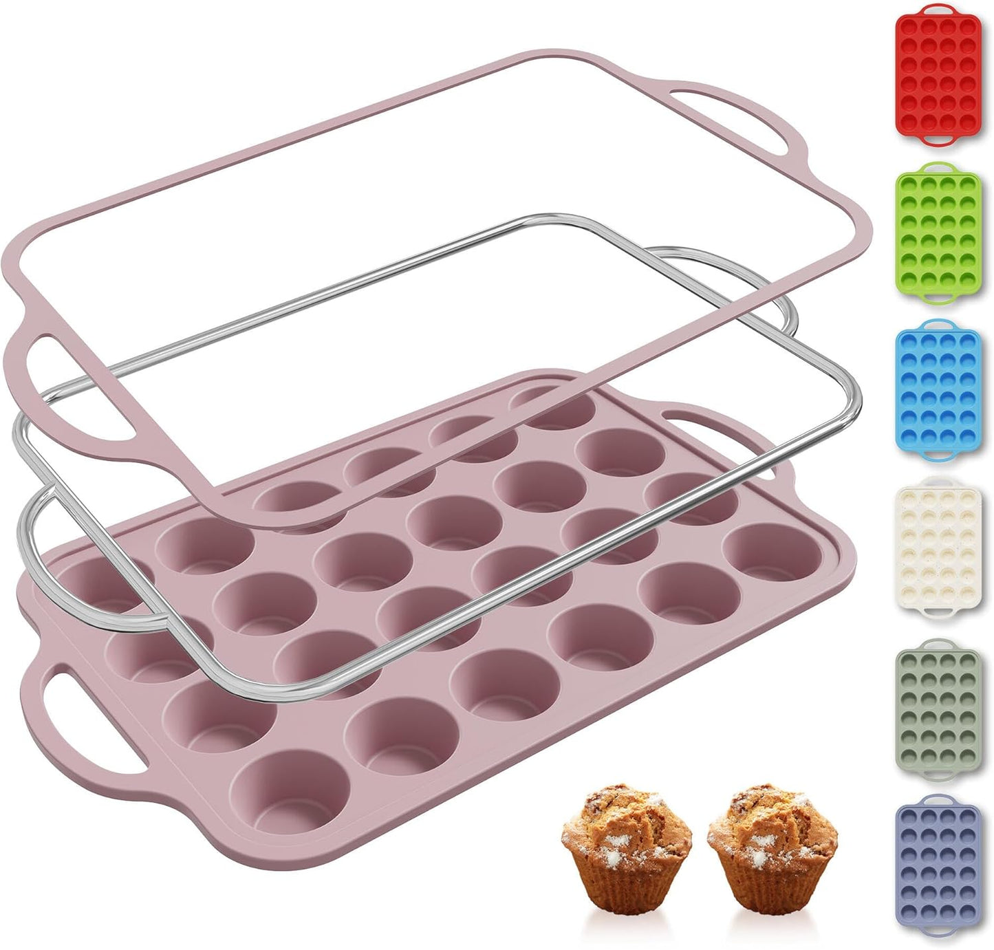 2 Packs 12 Cups Silicone Muffin Pan for Baking with Metal Reinforced Frame Regular Size Cupcake Pan Tray Egg Bites Silicone Cookie Molds Muffin Tin Tart Pans Sheet Set for Oven Dishwasher Safe