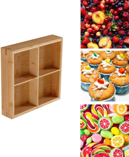 Divided Wooden Tray Multi Compartments Serving Tray for Hot Pot Sushi Restaurants Wood Platter for Food Presentation and Organization (4 Compartments)