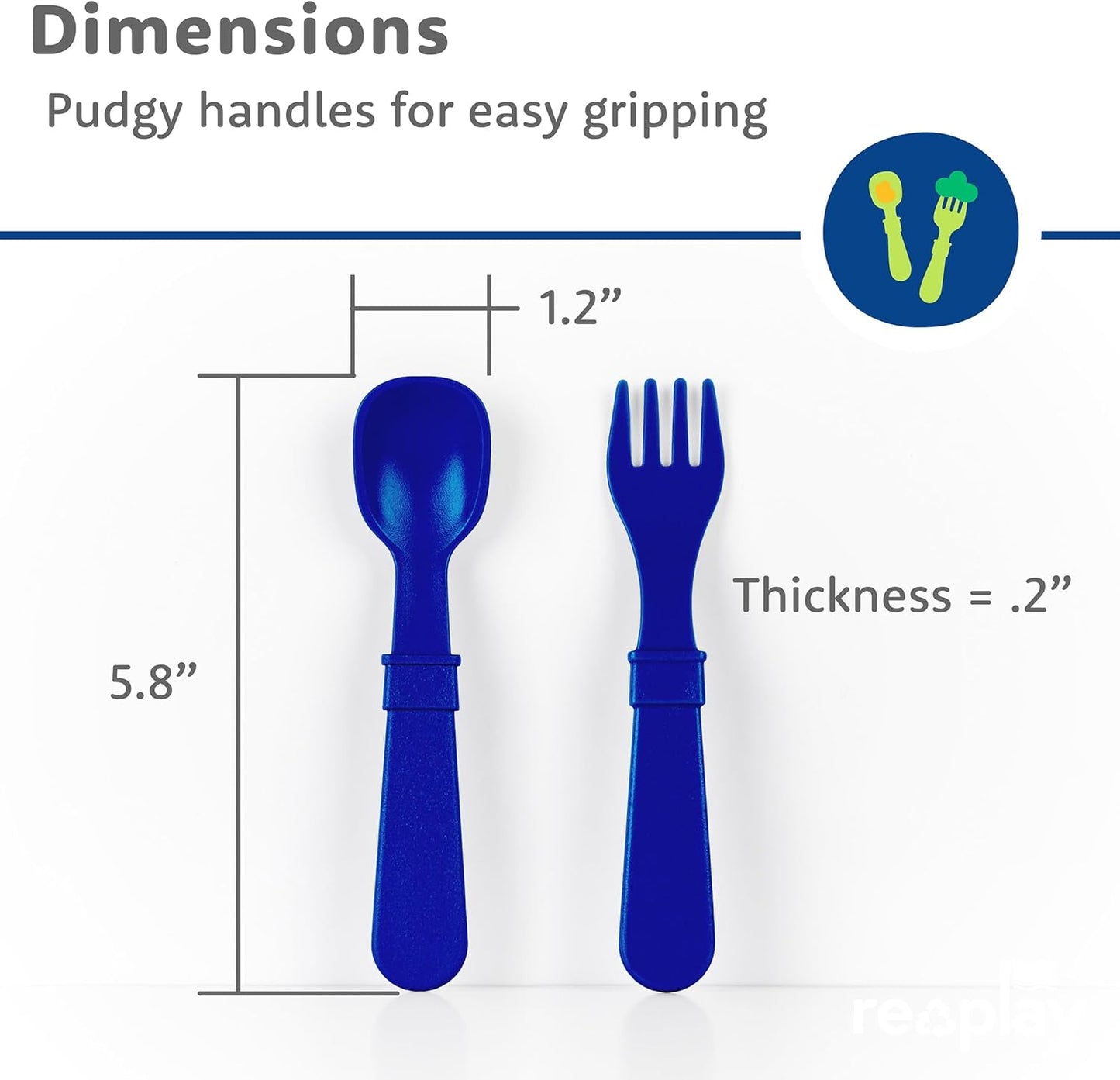 Re-Play Toddler Forks and Spoons Set - 6x6 Utensils Set for Kids - Dishwasher and Microwave Safe - Made in USA - Set of 12-5.8" x 1.2" x 0.2" - Sorbet