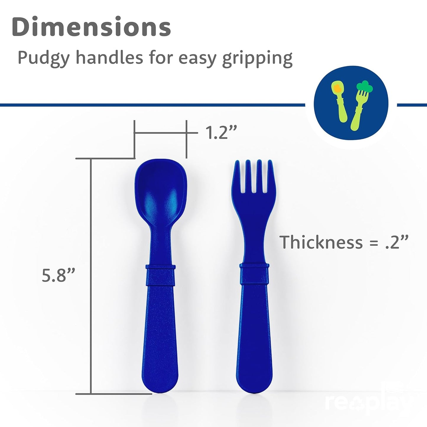 Re-Play Toddler Forks and Spoons Set - 4x4 Utensils Set for Kids - Dishwasher and Microwave Safe - Made in USA - Set of 8-5.8" x 1.2" x 0.2" - Princess