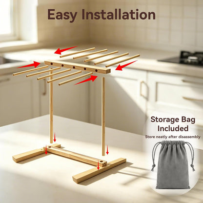 Wooden Pasta Drying Rack Collapsible, Kitchen Tool for Homemade Noodle