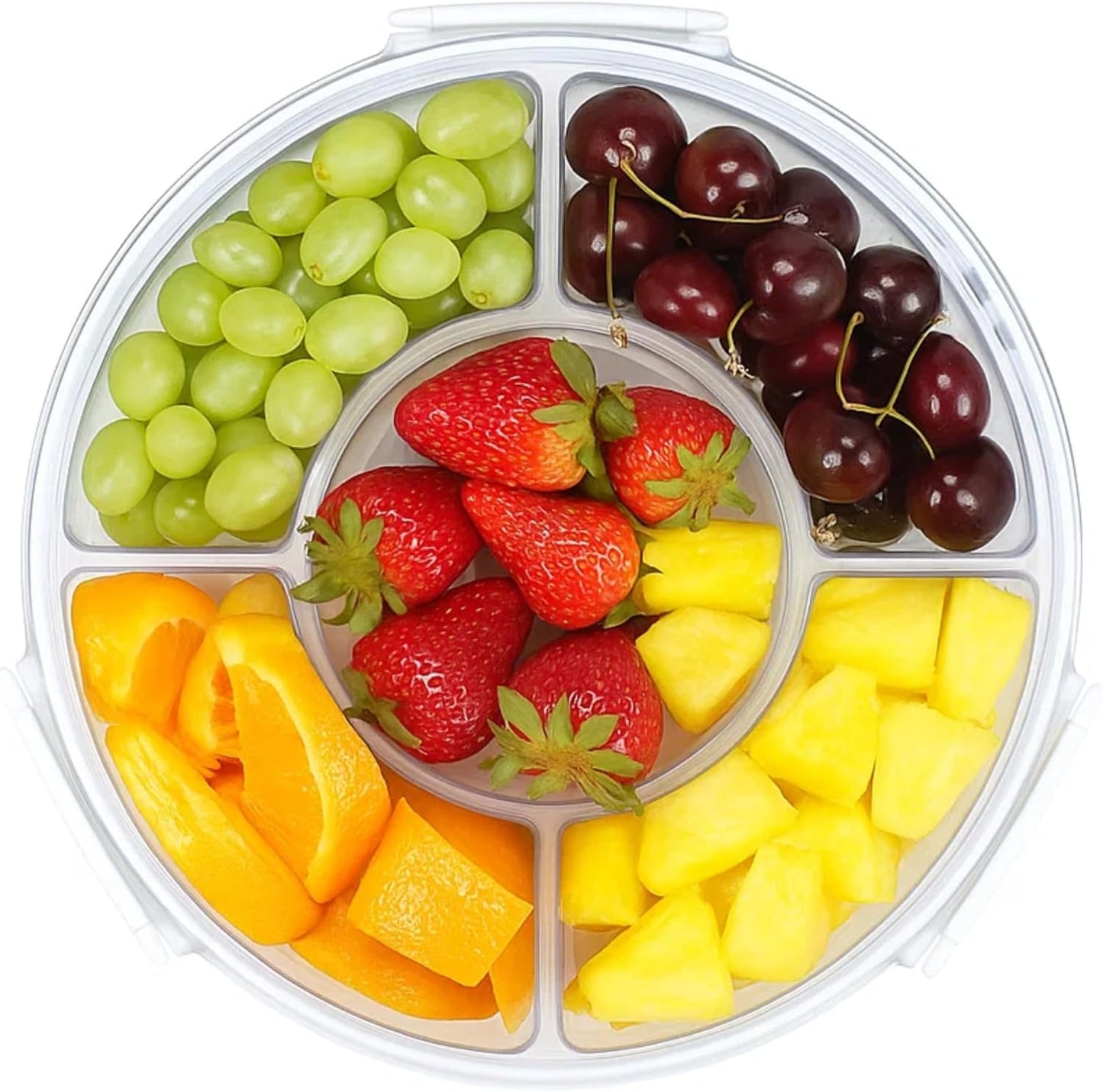 Lustroware Gourmet Palette Airtight 5-Compartment Round Serving Tray with Lid – Portable Snackle Platter & Charcuterie Organizer Box with Removable Dividers for Fruit, Vegetables, Snacks, Appetizers