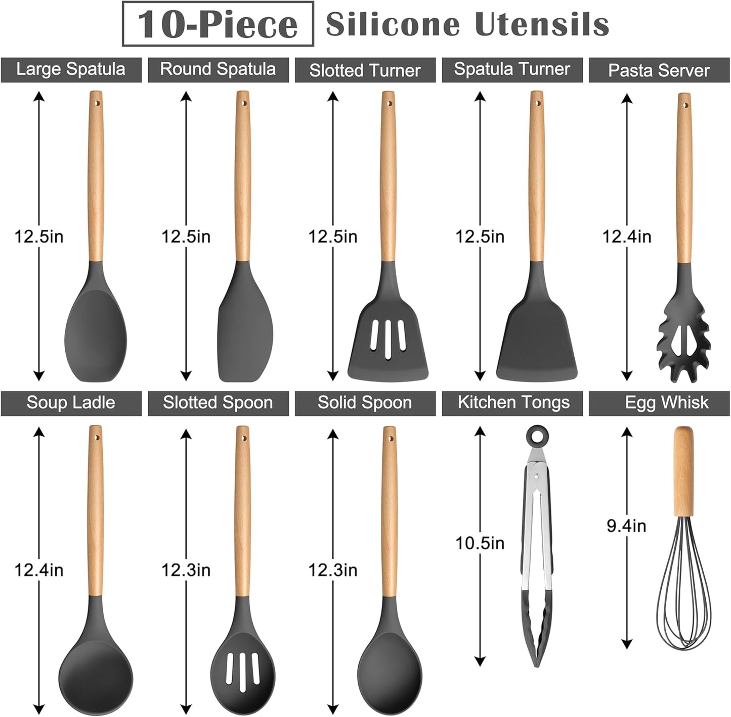 E-far Silicone Cooking Utensils Set, 5-Piece Kitchen Utensils Set with Wooden Handle for Cooking, Silicone Kitchen Nonstick Tools Spatula Turner Slotted Spoons, Nontoxic & Heat Resistant-Khaki