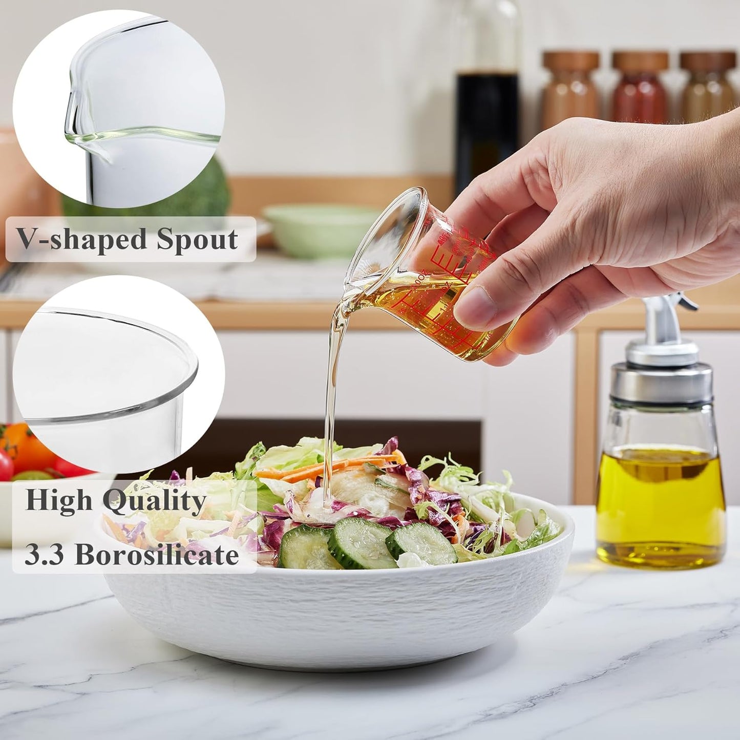 3 Piece Glass Measuring Cup Set, Includes 1/2-Cup, 1-Cup, and 2-Cup High Borosilicate Glasss Liquid Measuring Cups, Dishwasher, Freezer, Microwave, and Preheated Oven Safe, Essential Kitchen Tools
