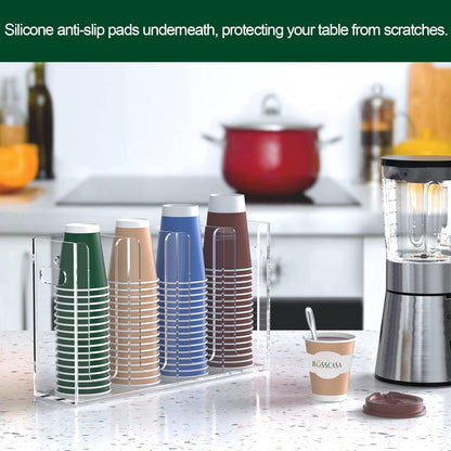 Disposable Coffee Cup Dispenser with Handles, Countertop or Wall Mount Hot/Cold Drink Cup and Lid Holder - Bathroom/Kitchen/Office Acrylic Cup Lid Storage Organizer (1 Compartment, Clear)