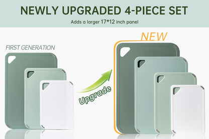 THETCHRY Plastic Cutting Board Set of 4, Extra Large Cutting Board for Kitchen with Non-Slip, Large -Small Chopping Board for Cooking, Bpa Free, with Grip Handle,Green