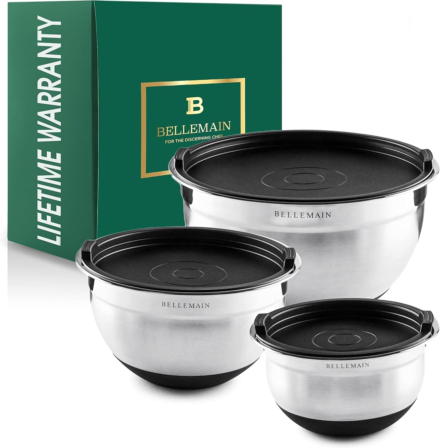 Bellemain Stainless Steel Non-Slip Mixing Bowls with Lids (4-Piece Set)