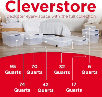 Rubbermaid Cleverstore 17 Qt Clear Storage Bins with Lids, 6-Pack, Stackable, BPA-Free, Made in USA