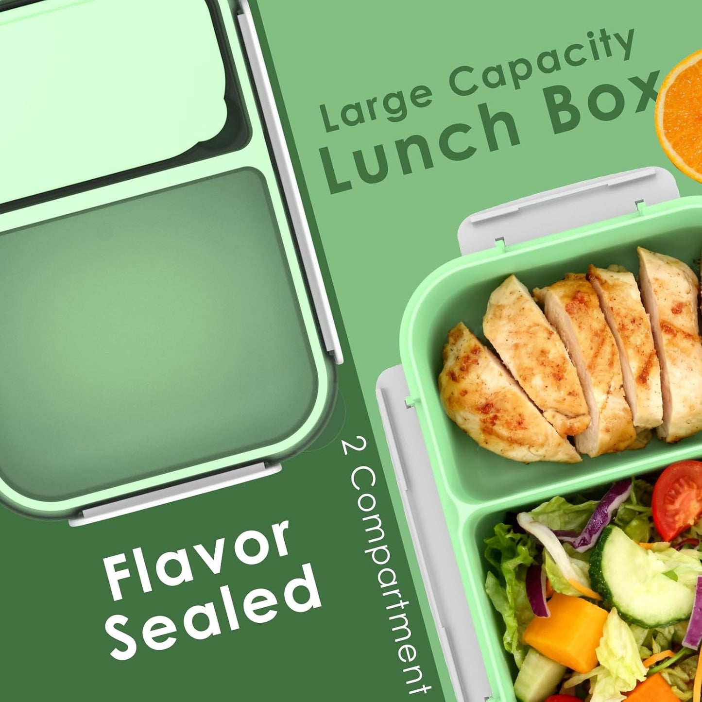 WHALEHOUSE Bento Lunch Box, 1300ML 4 Compartments Meal Prep Container with Utensil, Airtight Food Storage Container with Snap Locking Lids, Microwave/Dishwasher/Freezer Safe, On the Go