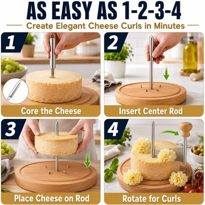 OYEWALLS Adjustable Wire Cheese Slicer for Block Cheese, Handheld Stainless Steel Cheese Cutter with 4 Extra Wires, Premium Rolling Cheese Wire Slicer for Mozzarella, Cheddar, Gruyere