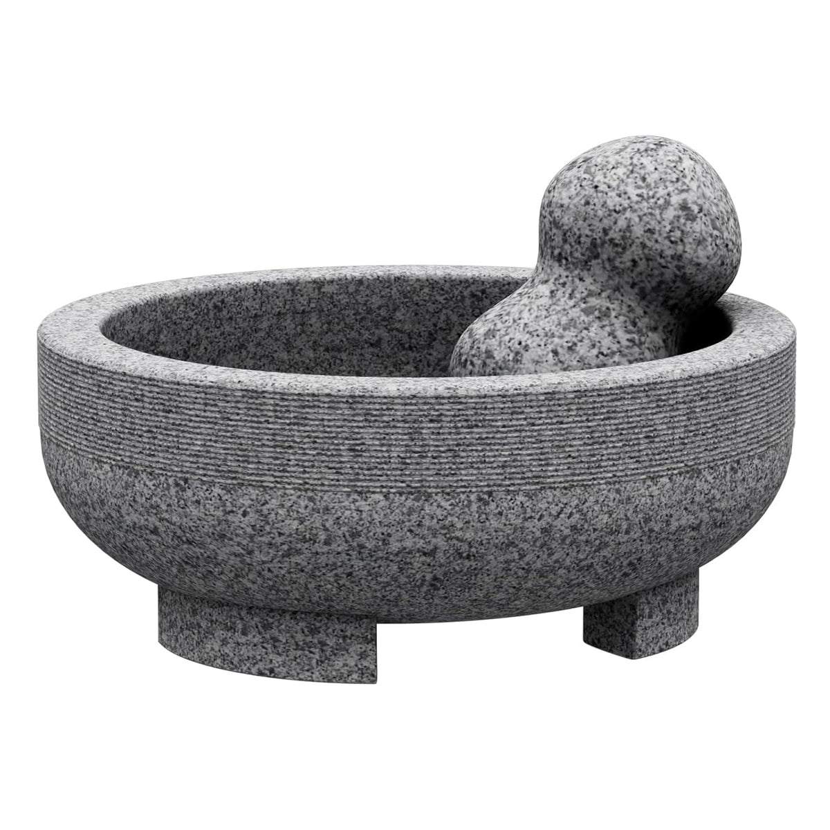 Large Mortar and Pestle Set- 4 Cup Unpolished Granite Bowl Heavy Duty Molcajete Mexicano Guacamole Pastes Pestos Salsa Bowl, Grind Seeds, Herbs, Pills, Kitchen Lab Muddler, Gray, 8 Inches