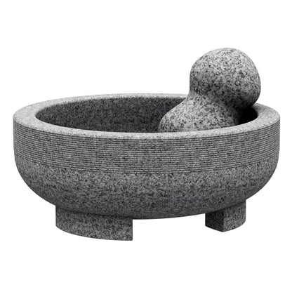 Large Mortar and Pestle Set- 4 Cup Unpolished Granite Bowl Heavy Duty Molcajete Mexicano Guacamole Pastes Pestos Salsa Bowl, Grind Seeds, Herbs, Pills, Kitchen Lab Muddler, Gray, 8 Inches