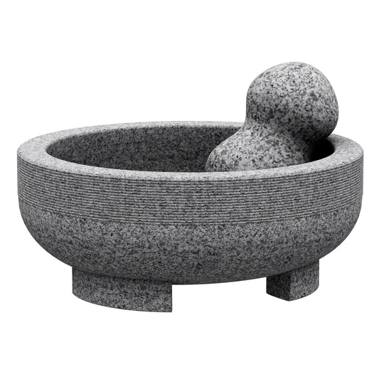 Large Mortar and Pestle Set- 4 Cup Unpolished Granite Bowl Heavy Duty Molcajete Mexicano Guacamole Pastes Pestos Salsa Bowl, Grind Seeds, Herbs, Pills, Kitchen Lab Muddler, Gray, 8 Inches