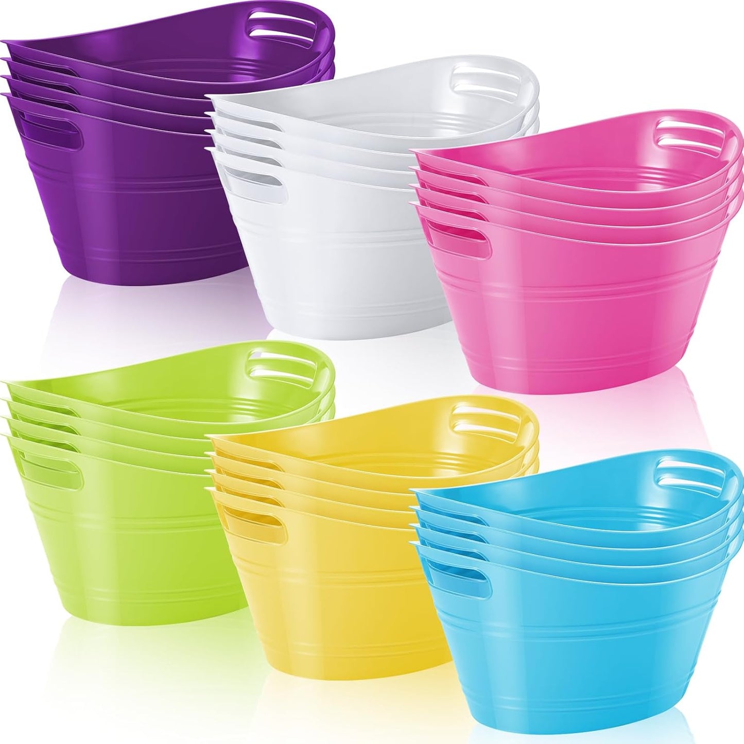 Norme 24 Pcs Oval Storage Tub with Handles, 4.5l Plastic Ice Buckets Bulk for Wine Beer Champagne Drink Cooler Beverage Storage Tub for Parties BBQ Weddings Party Outdoor Celebration(Blue & Red)