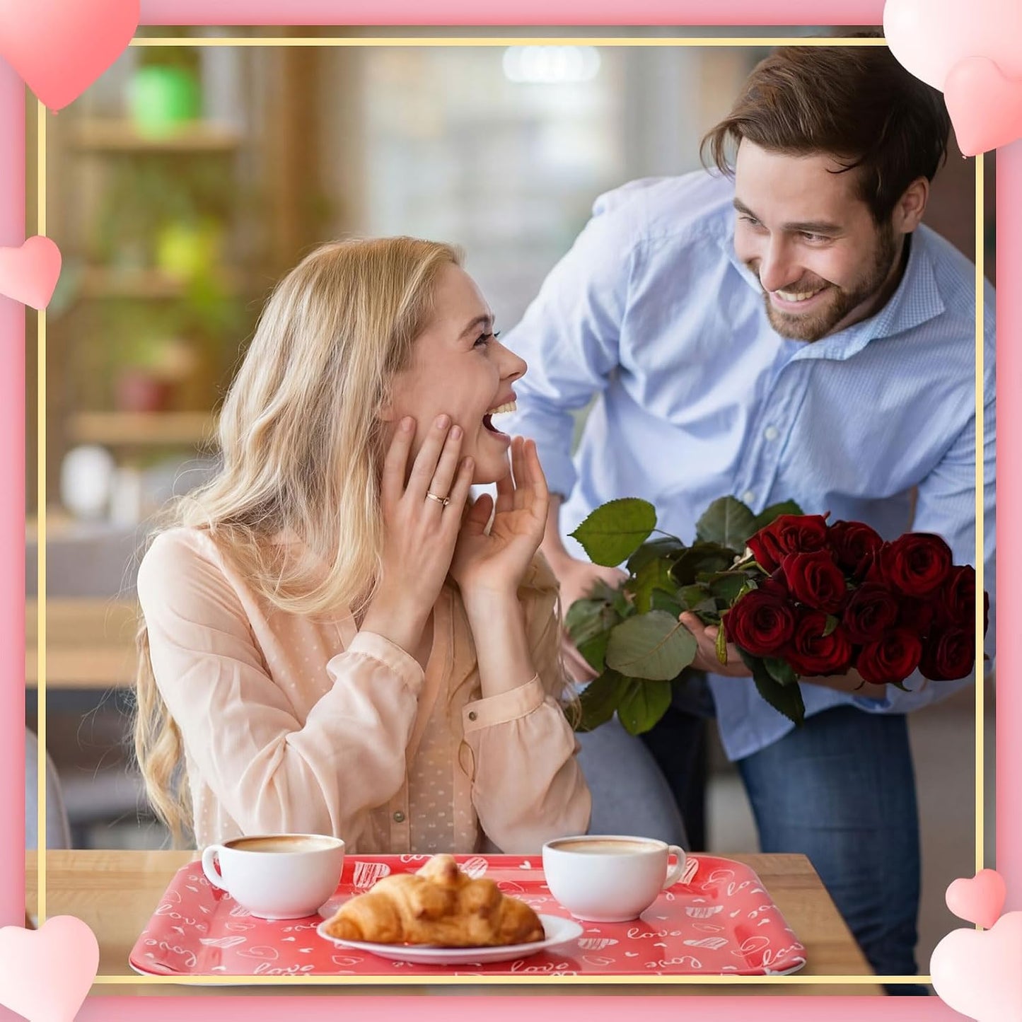4 Pcs Valentine's Day Serving Tray 13 x 10 Inch Heart Reusable Serving Platter Melamine Dessert Plate Dish for Valentine's Day Party Decorations Supplies