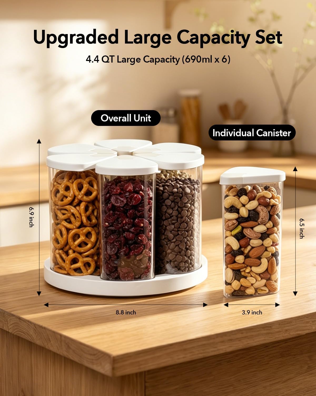 Ankou Food Storage Container Sets, 2.8 Qt *2+ 4.2 Qt *4 Airtight Canisters with Lids and 130ml Scoop, BPA-Free Plastic Pantry Containers for Flour, Sugar, Rice